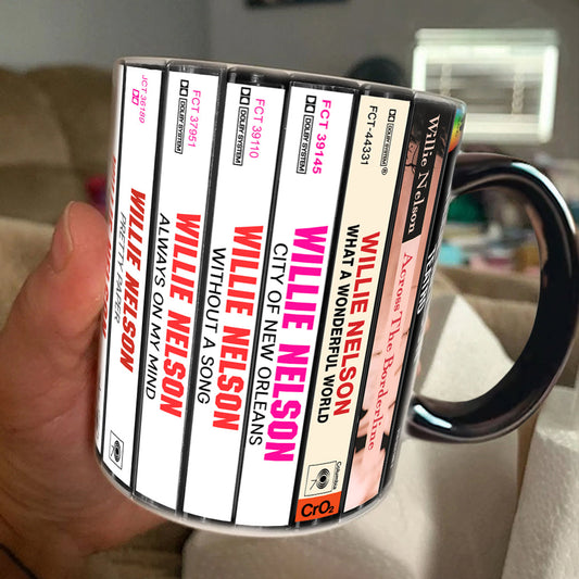 Willie Nelson Albums Cassette Collection Retro Accent Mug