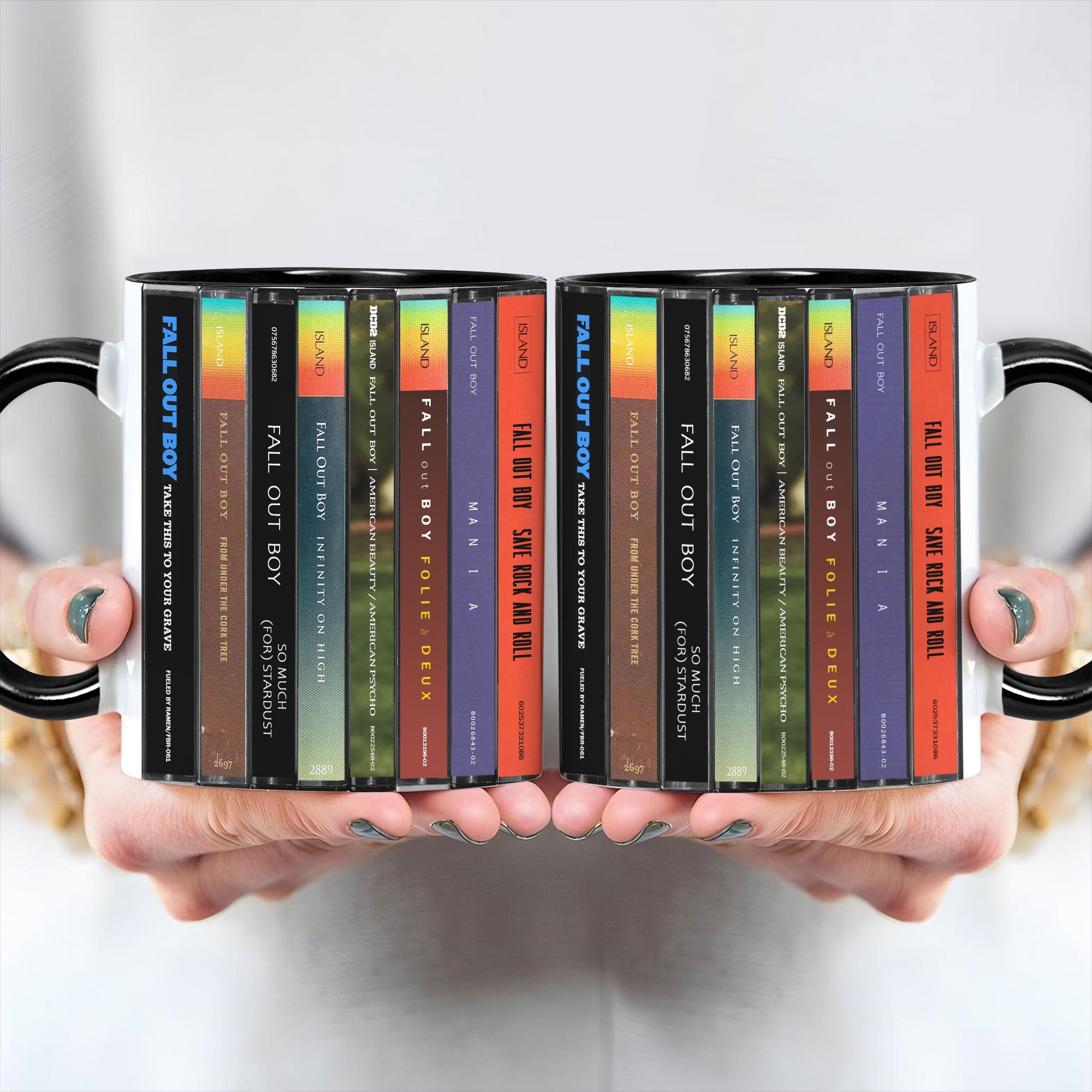 Fall Out Boy Albums Cassette Collection Retro Accent Edge-to-Edge Printed Mug