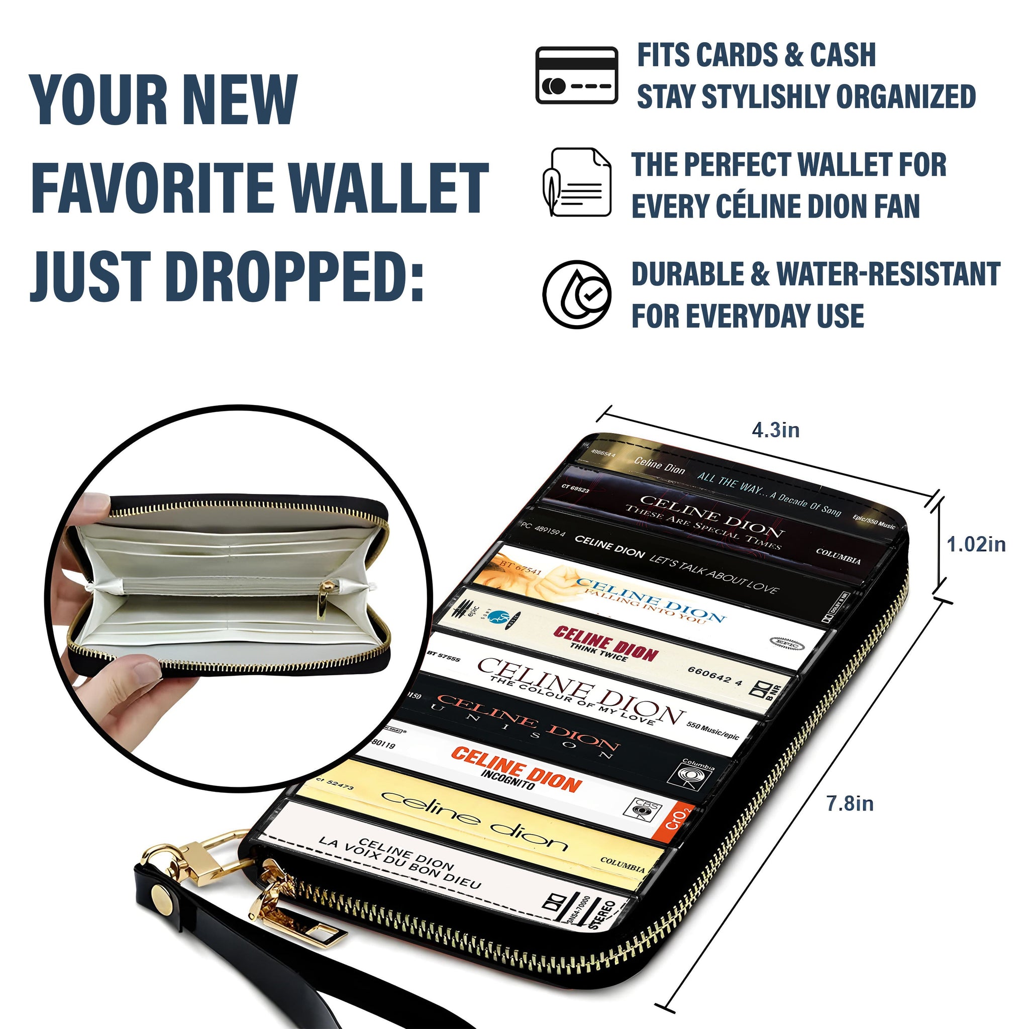 Céline Dion Albums Cassette Vintage Leather Long Wallet