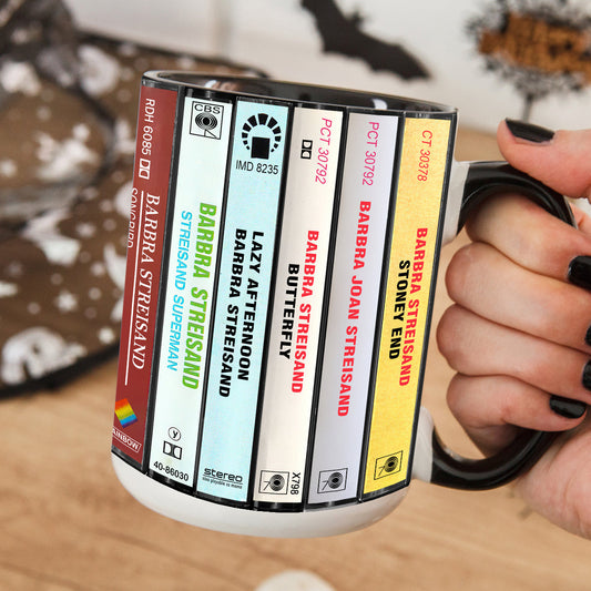 Barbra Streisand Albums Cassette Collection Retro Accent Edge-to-Edge Printed Mug