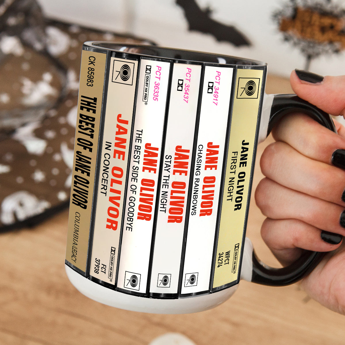Jane Olivor Albums Cassette Collection Retro Accent Edge-to-Edge Printed Mug