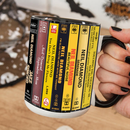 Neil Diamond Albums Cassette Collection Retro Accent Edge-to-Edge Printed Mug
