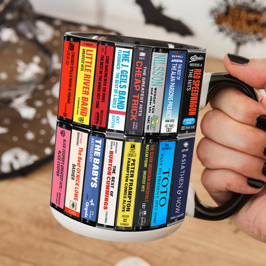 70s & 80s Rock Albums Cassette Collection Retro Accent Edge-to-Edge Printed Mug