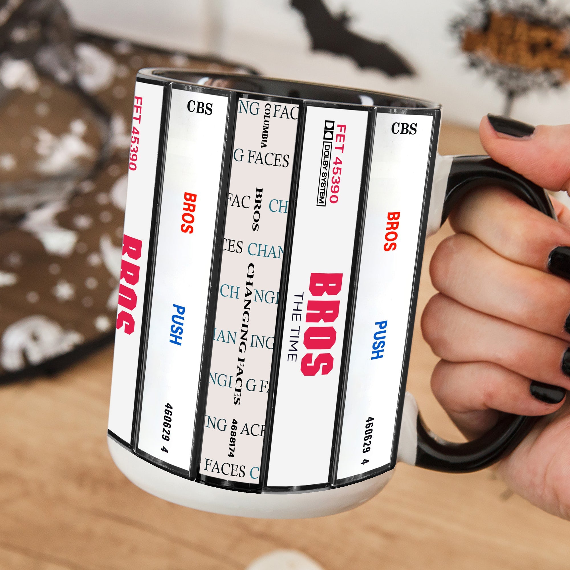 Bros Albums Cassette Collection Retro Accent Edge-to-Edge Printed Mug