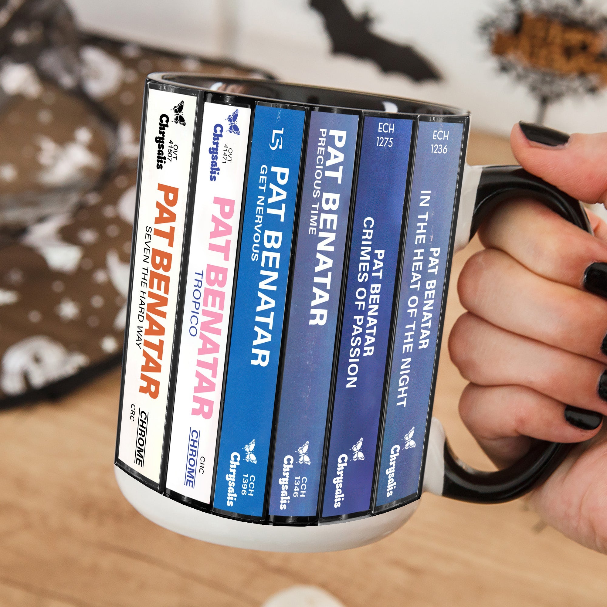 Pat Benatar Albums Cassette Collection Retro Accent Edge-to-Edge Printed Mug