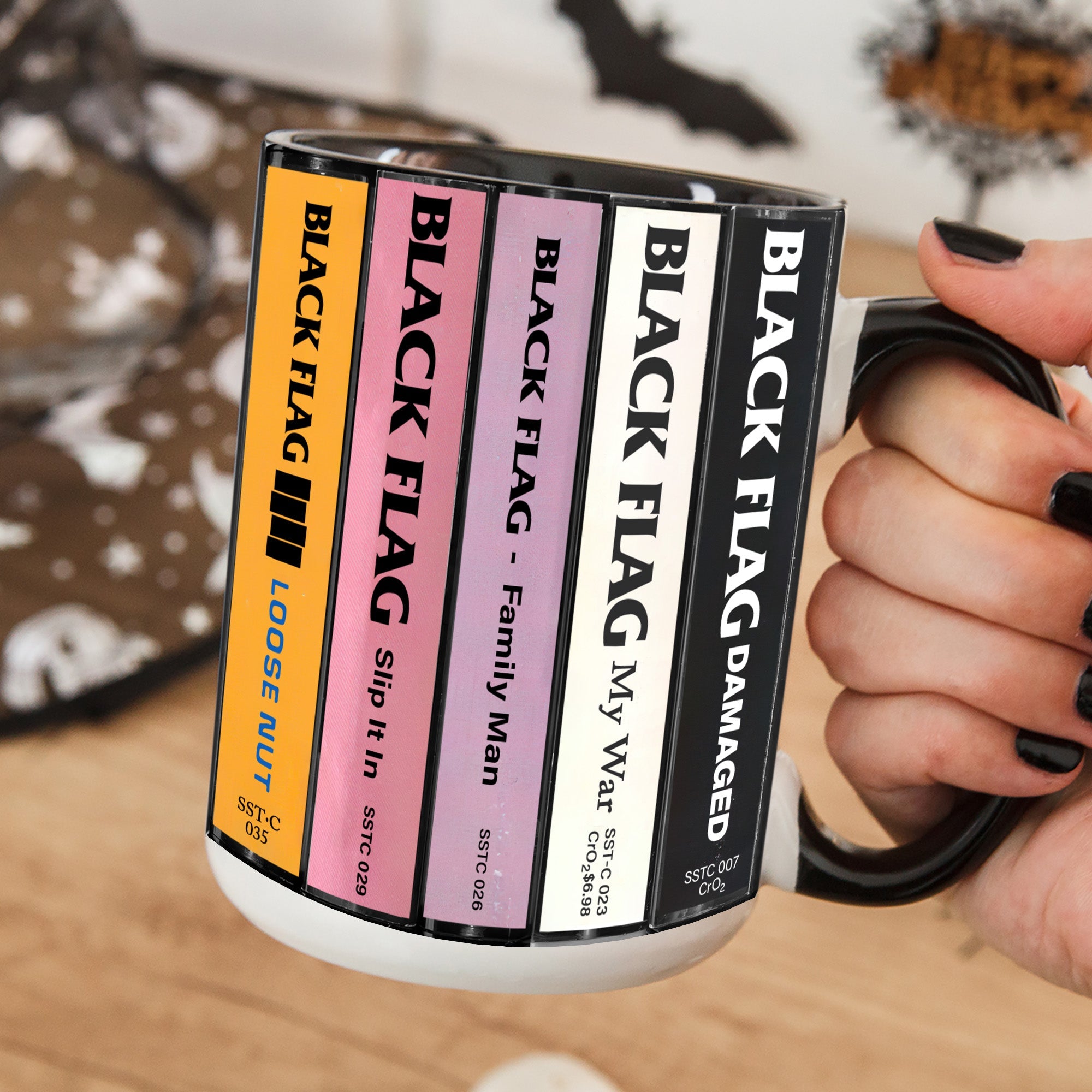 Black Flag Albums Cassette Collection Retro Accent Edge-to-Edge Printed Mug