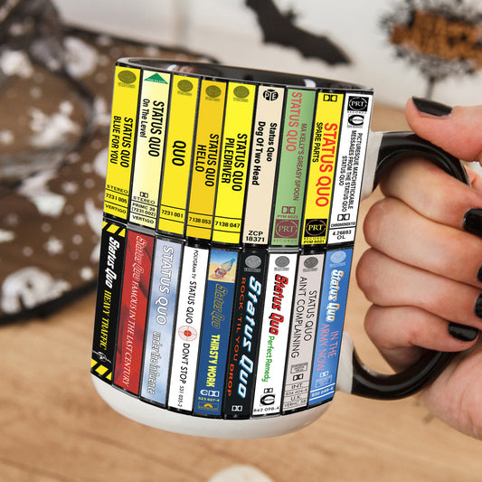 Status Quo Albums Cassette Collection Retro Accent Edge-to-Edge Printed Mug