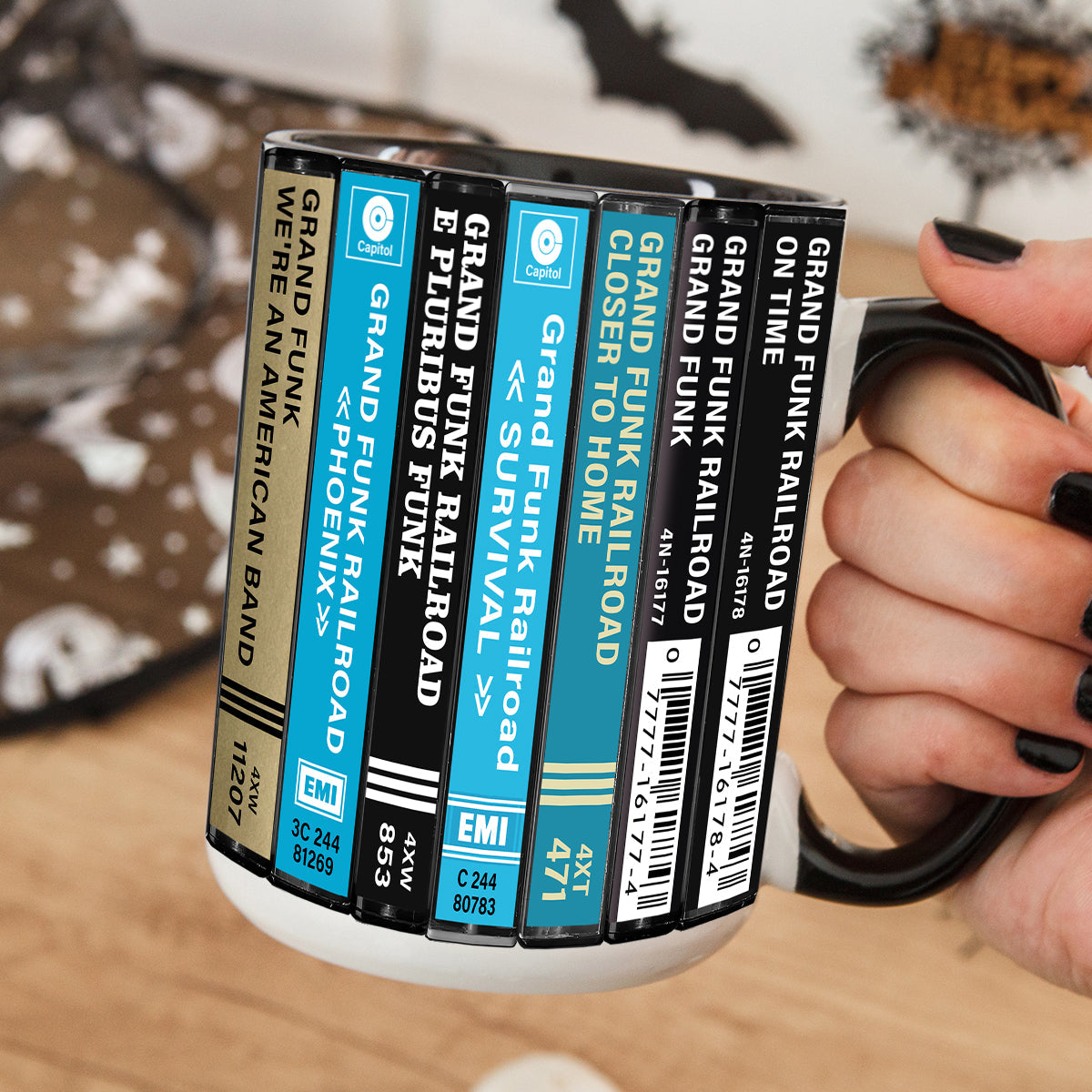 Grand Funk Railroad Albums Cassette Collection Retro Accent Edge-to-Edge Printed Mug