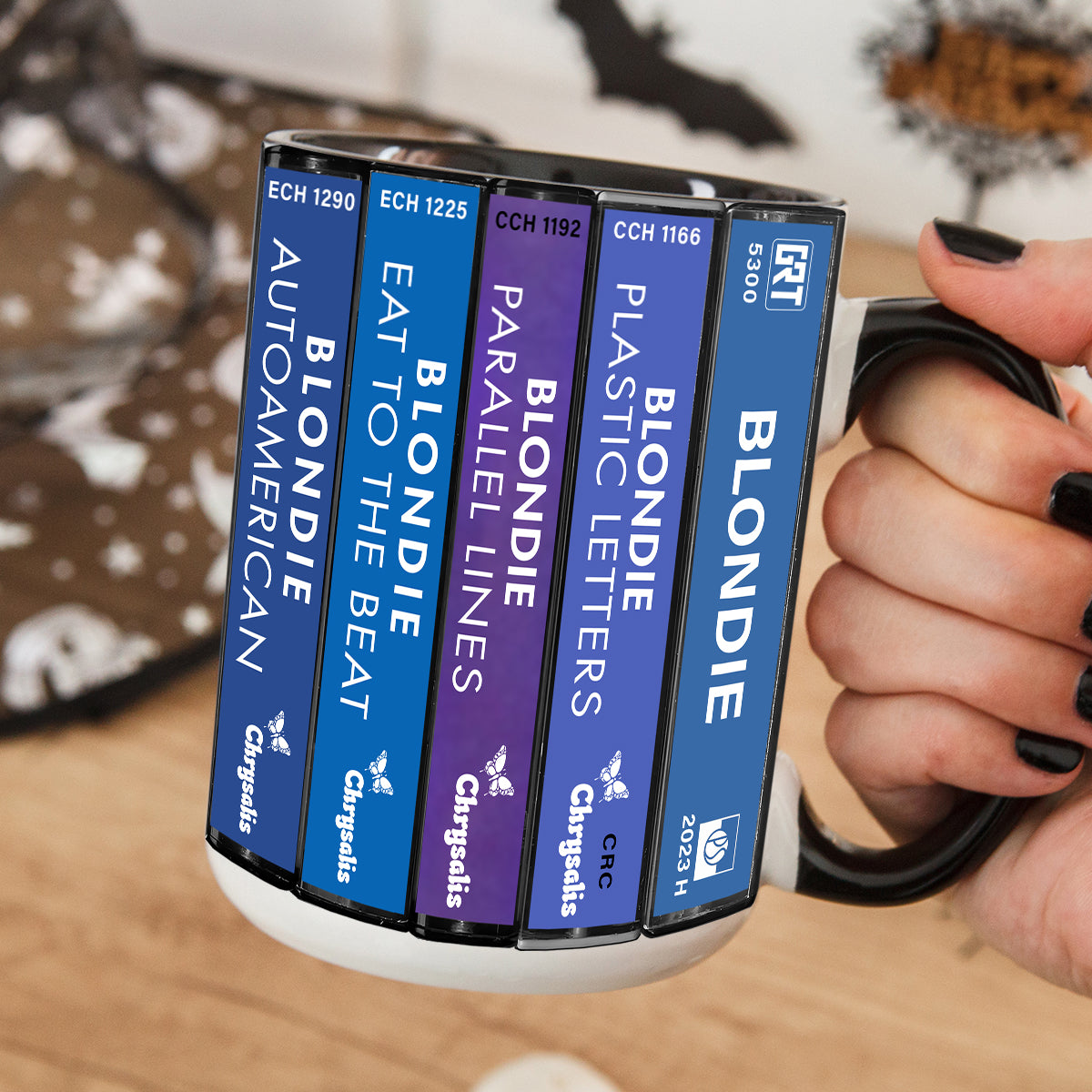 Blondie Albums Cassette Collection Retro Accent Edge-to-Edge Printed Mug