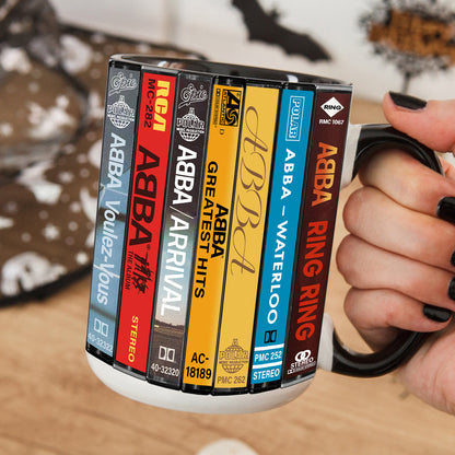 ABBA Albums Cassette Collection Retro Accent Edge-to-Edge Printed Mug