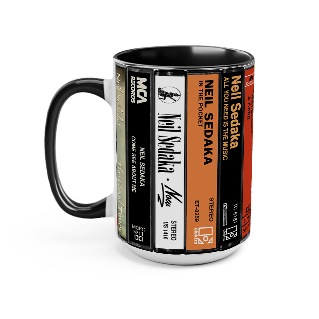 Neil Sedaka Albums Cassette Collection Retro Accent Edge-to-Edge Printed Mug
