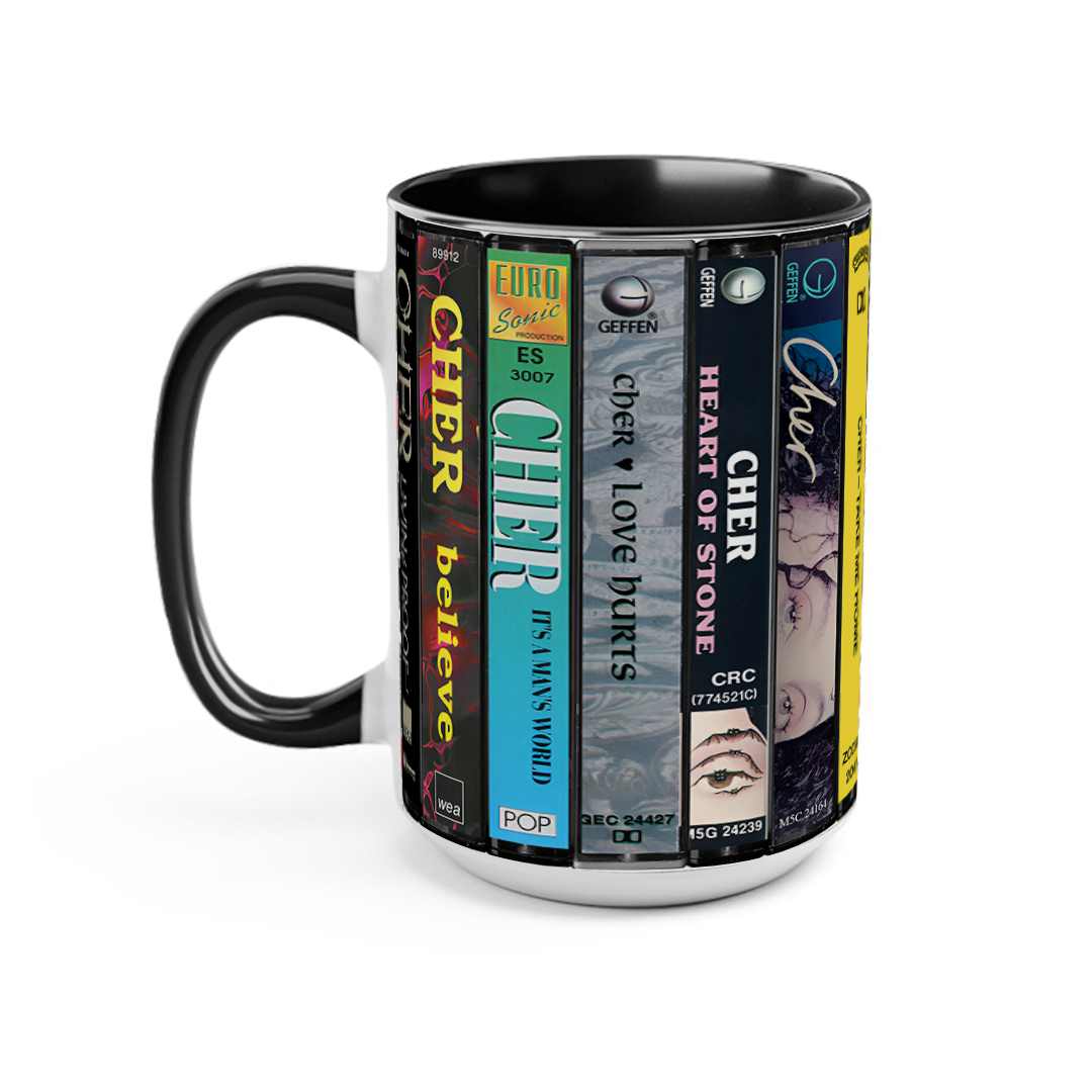 Cher Albums Cassette Collection Retro Accent Edge-to-Edge Printed Mug