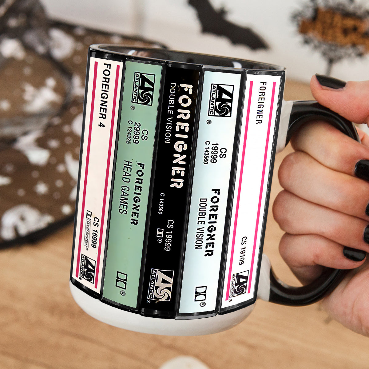 Foreigner Albums Cassette Collection Retro Accent Edge-to-Edge Printed Mug