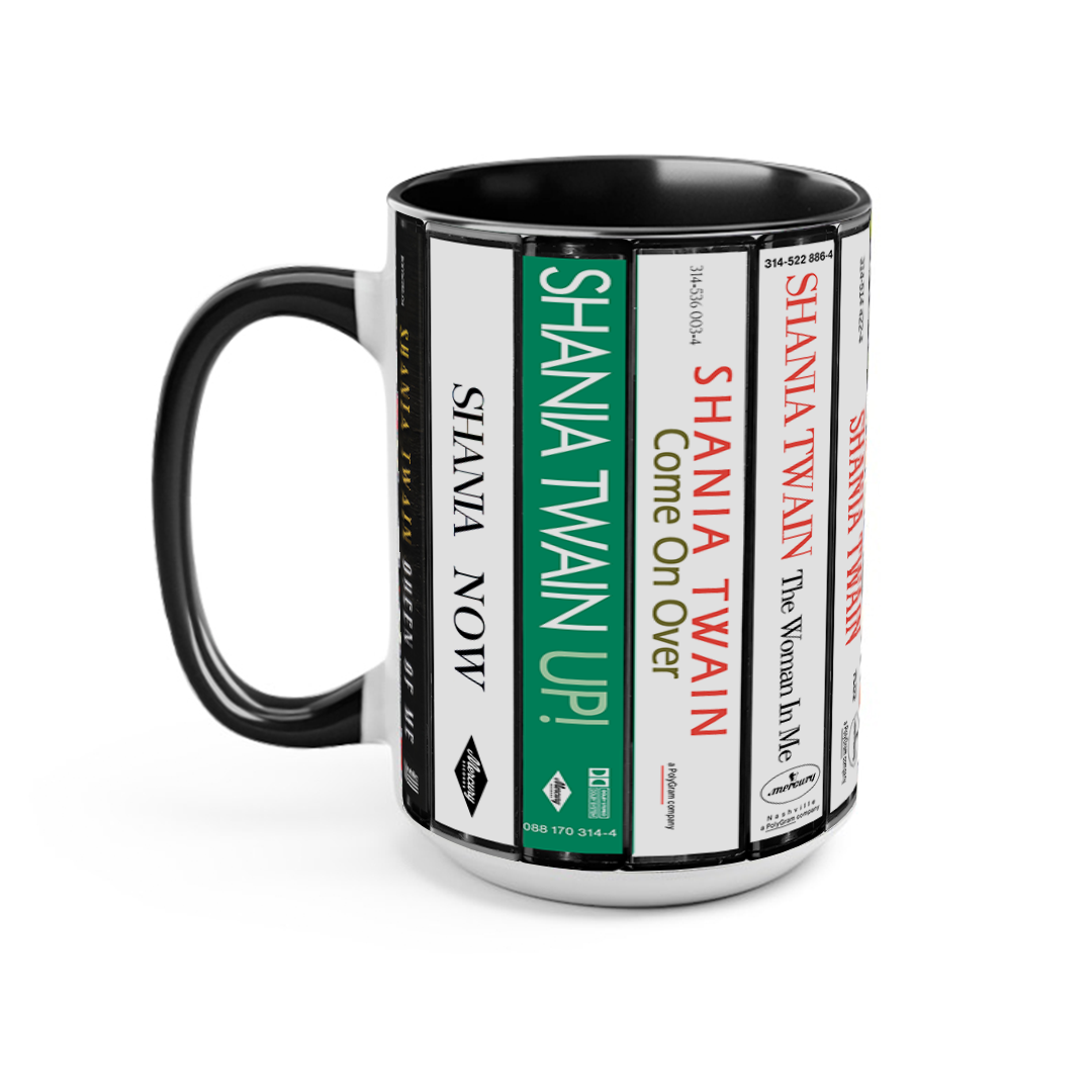 Shania Twain Albums Cassette Collection Retro Accent Edge-to-Edge Printed Mug