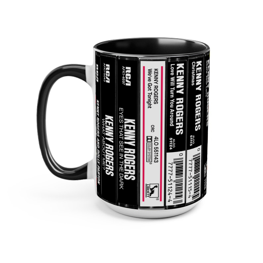 Kenny Rogers Albums Cassette Collection Retro Accent Edge-to-Edge Printed Mug