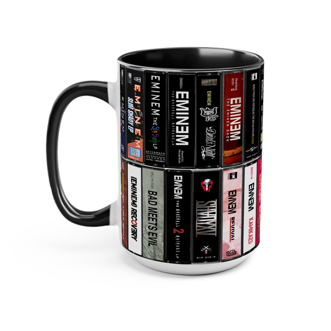 Eminem Albums Cassette Collection Retro Accent Edge-to-Edge Printed Mug- Extended Version