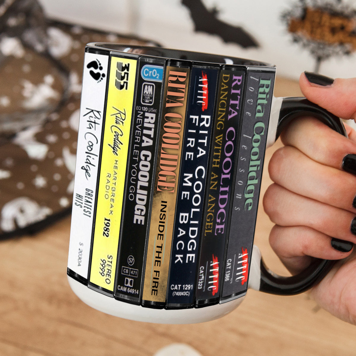 Rita Coolidge Albums Cassette Collection Retro Accent Edge-to-Edge Printed Mug