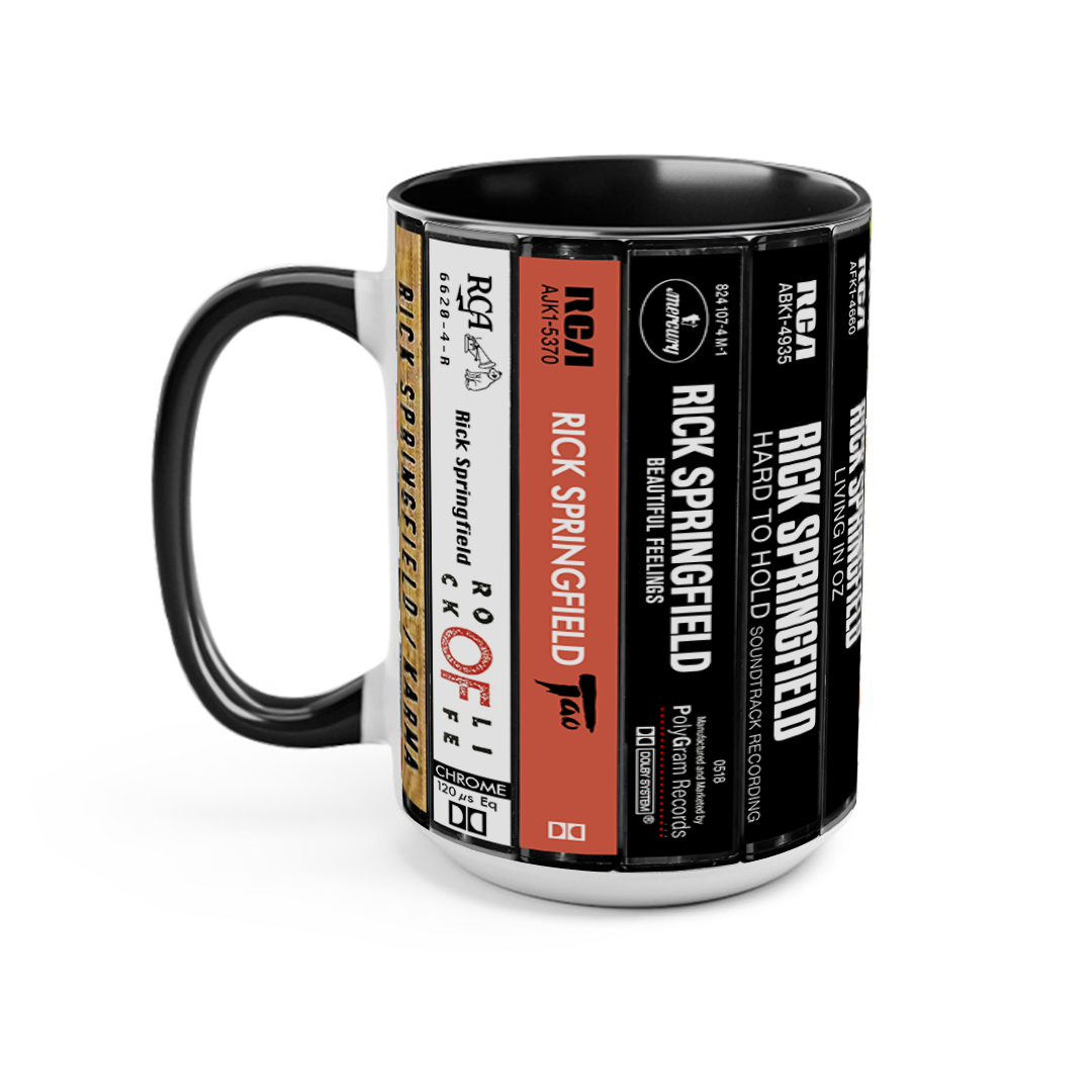 Rick Springfield Albums Cassette Collection Retro Accent Edge-to-Edge Printed Mug