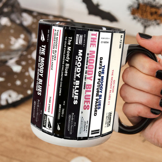 The Moody Blues Albums Cassette Collection Retro Accent Edge-to-Edge Printed Mug