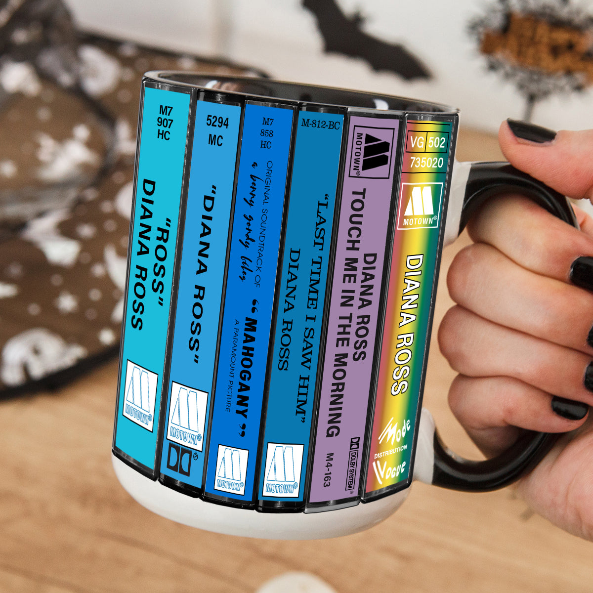 Diana Ross Albums Cassette Collection Retro Accent Edge-to-Edge Printed Mug