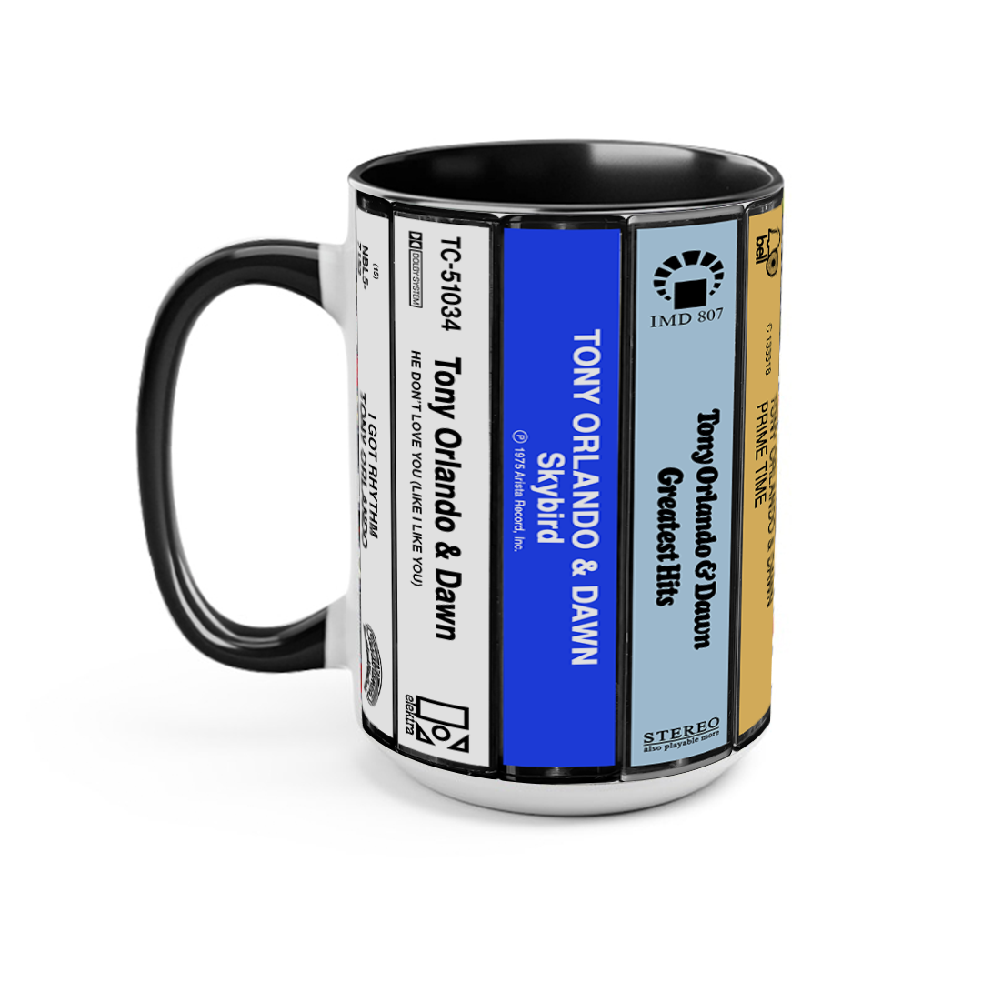 Tony Orlando & Dawn Albums Cassette Collection Retro Accent Edge-to-Edge Printed Mug