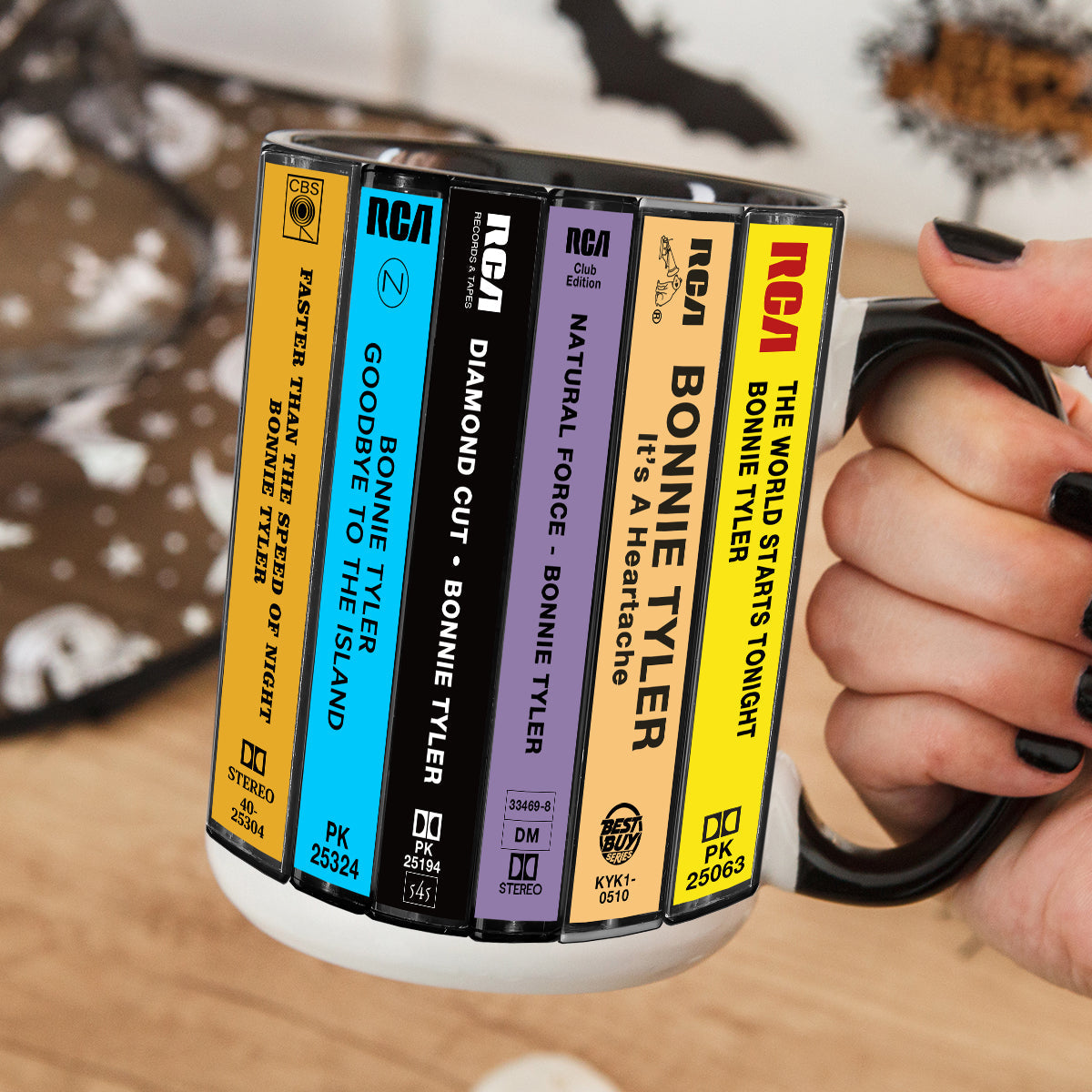Bonnie Tyler Albums Cassette Collection Retro Accent Edge-to-Edge Printed Mug