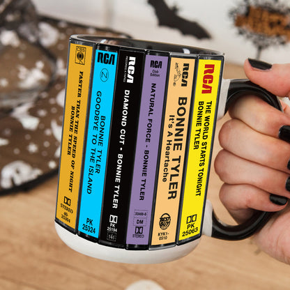 Bonnie Tyler Albums Cassette Collection Retro Accent Edge-to-Edge Printed Mug