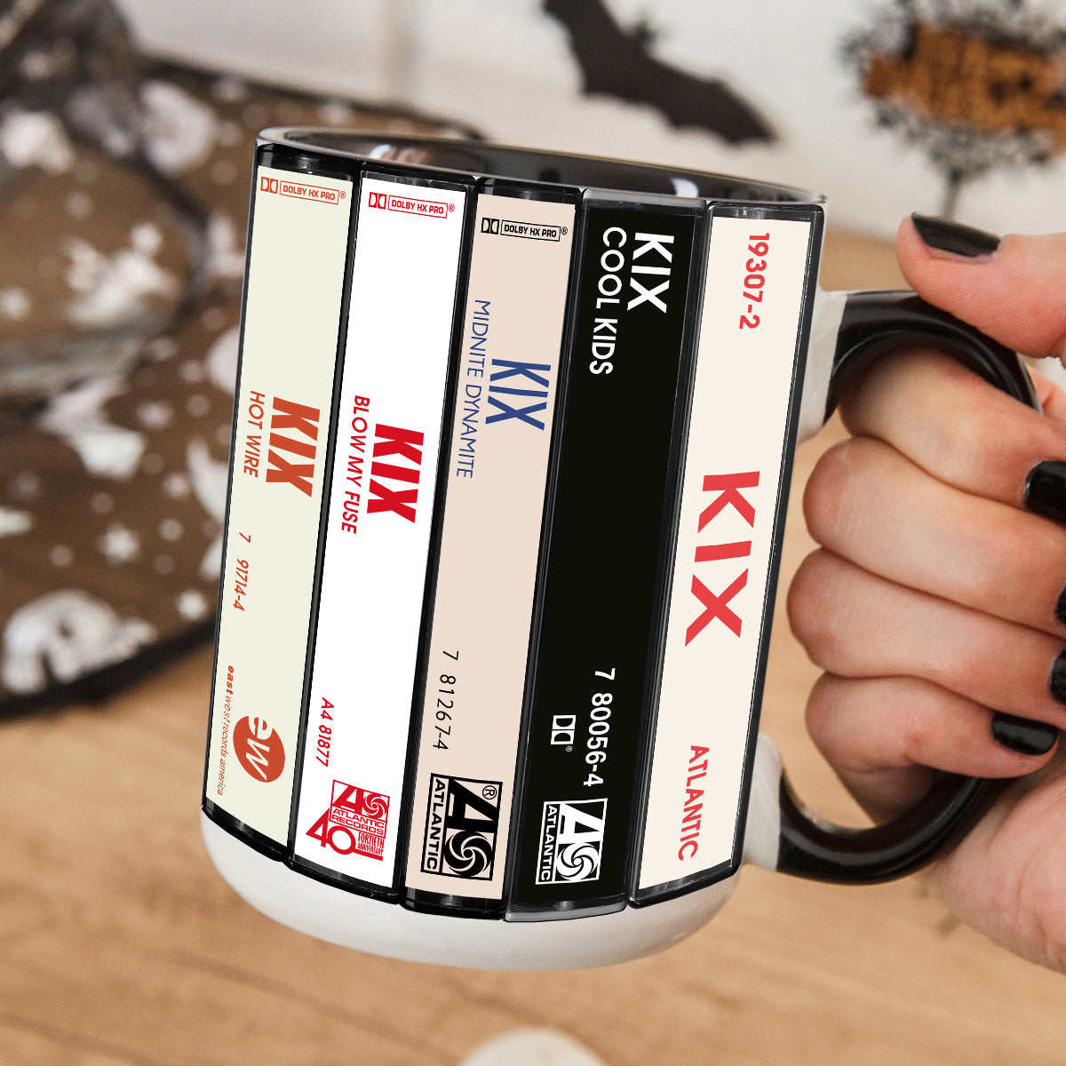 Kix Albums Cassette Collection Retro Accent Edge-to-Edge Printed Mug