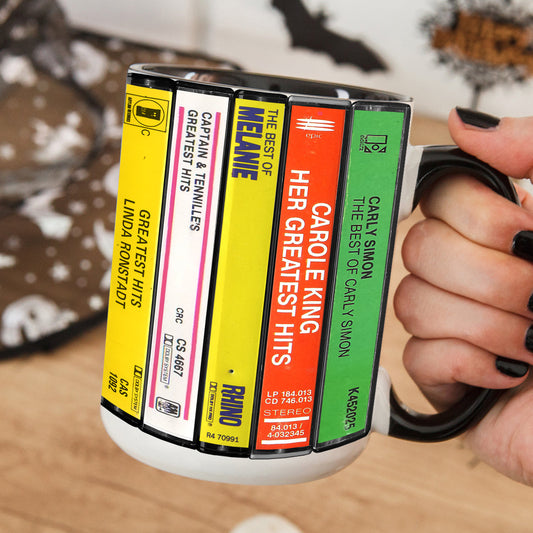 70's Female Voices Albums Cassette Collection Retro Accent Edge-to-Edge Printed Mug