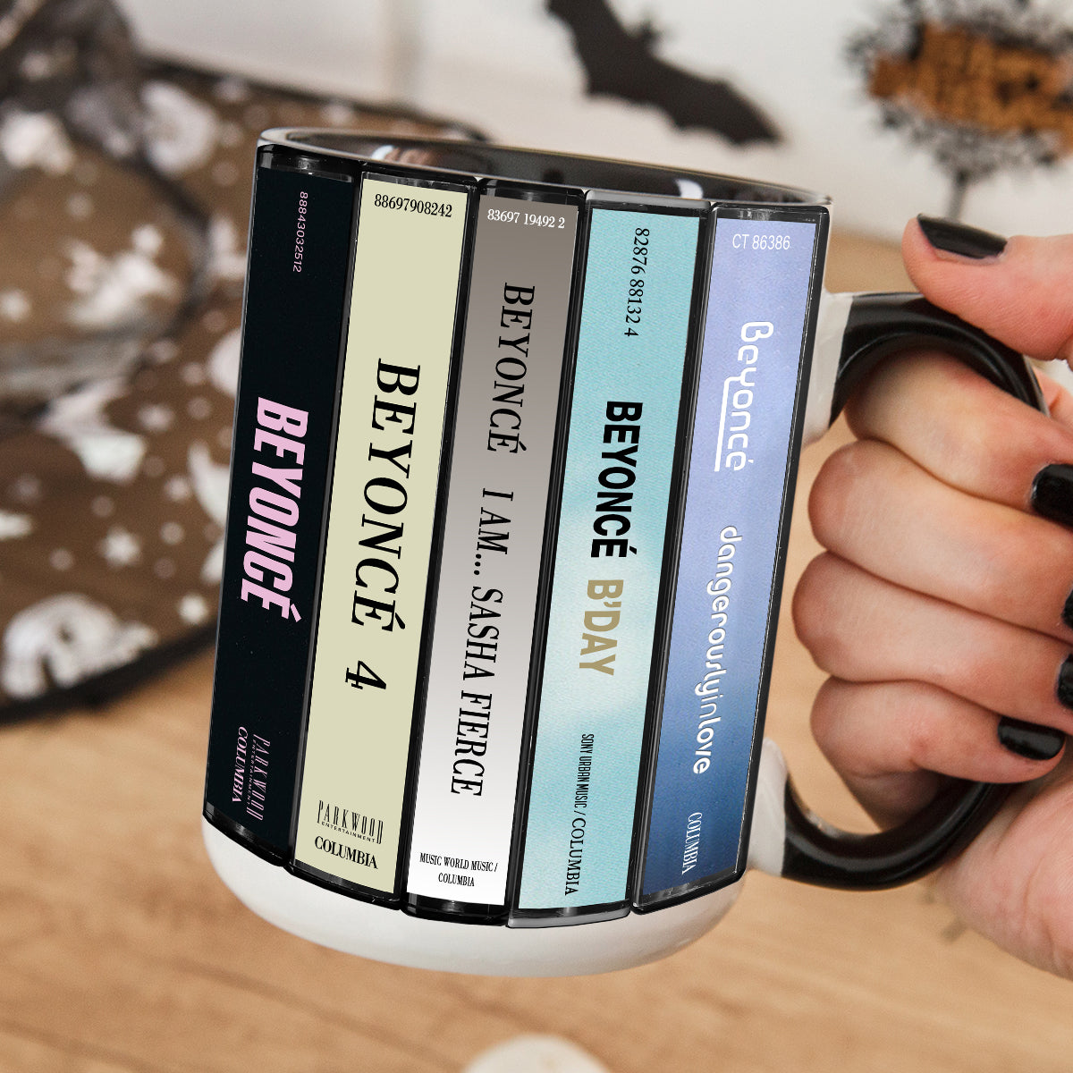 Beyoncé Albums Cassette Collection Retro Accent Edge-to-Edge Printed Mug