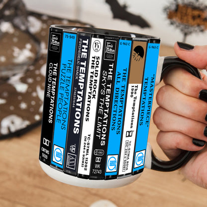 The Temptations Albums Cassette Collection Retro Accent Edge-to-Edge Printed Mug