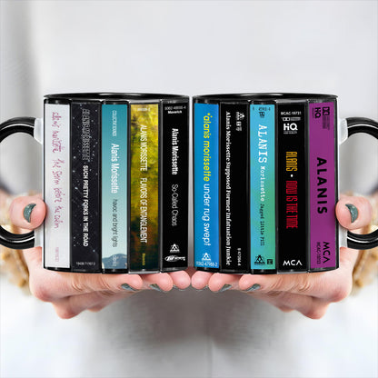 Alanis Morissette Albums Cassette Collection Retro Accent Edge-to-Edge Printed Mug