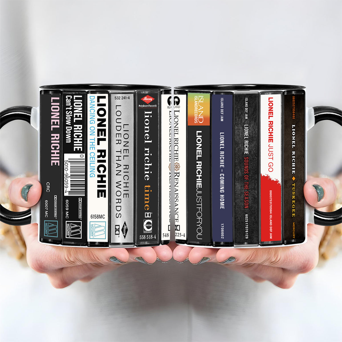 Lionel Richie Albums Cassette Collection Retro Accent Edge-to-Edge Printed Mug