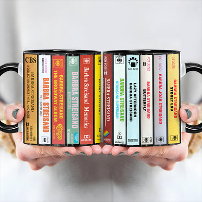 Barbra Streisand Albums Cassette Collection Retro Accent Edge-to-Edge Printed Mug