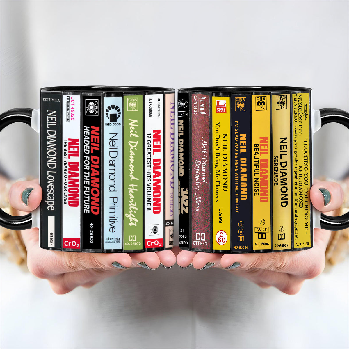 Neil Diamond Albums Cassette Collection Retro Accent Edge-to-Edge Printed Mug