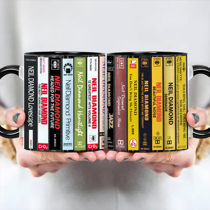 Neil Diamond Albums Cassette Collection Retro Accent Edge-to-Edge Printed Mug