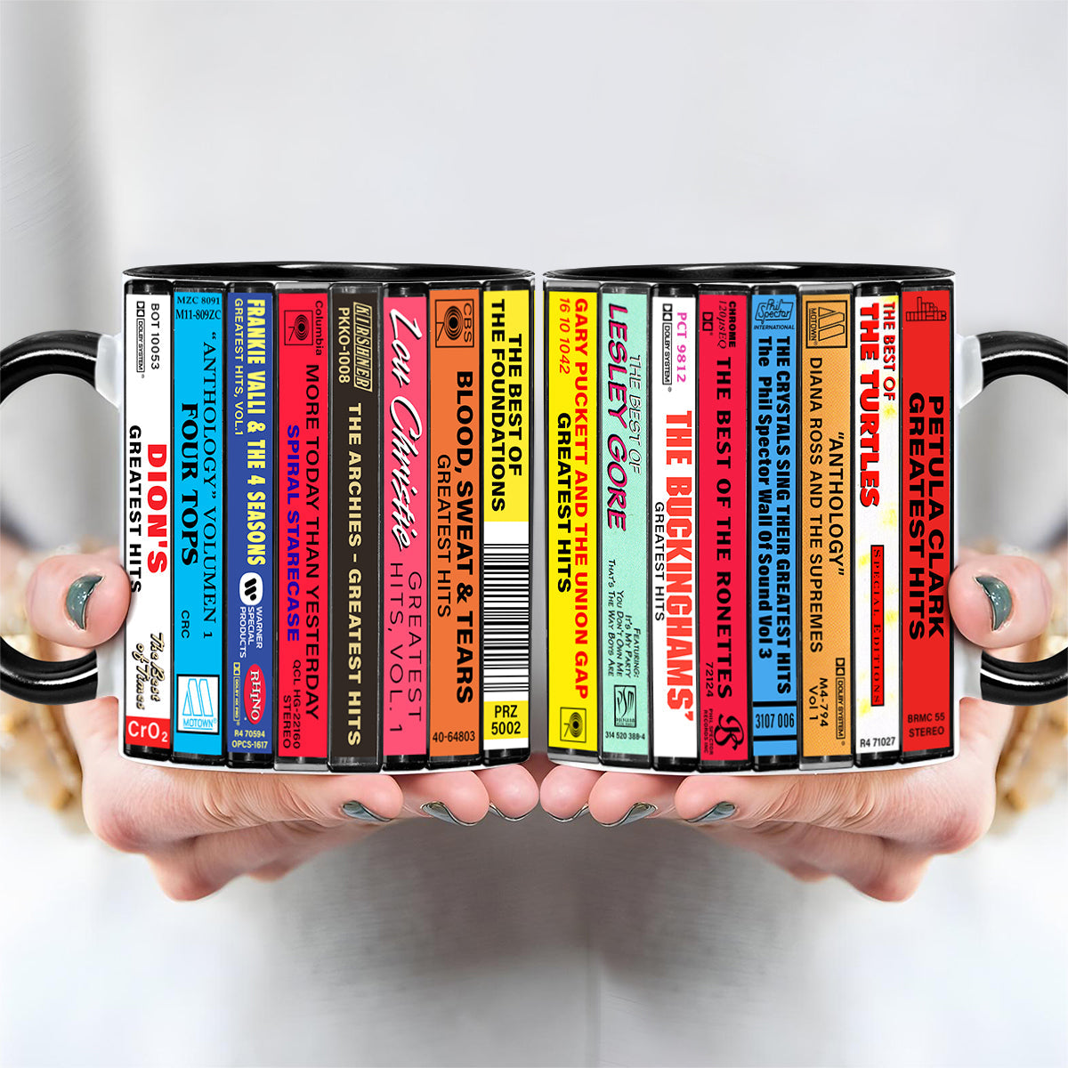 60s Pop Albums Cassette Collection Retro Accent Edge-to-Edge Printed Mug
