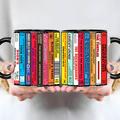 60s Pop Albums Cassette Collection Retro Accent Edge-to-Edge Printed Mug