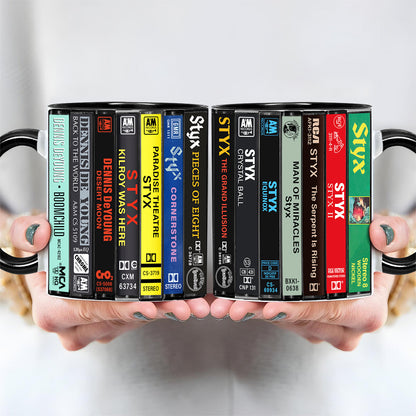 Styx & Dennis DeYoung Albums Cassette Collection Retro Accent Edge-to-Edge Printed Mug