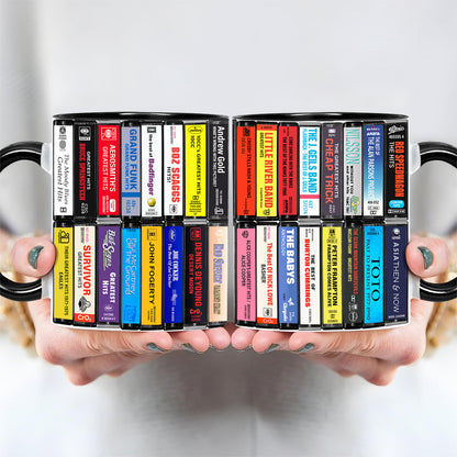 70s & 80s Rock Albums Cassette Collection Retro Accent Edge-to-Edge Printed Mug