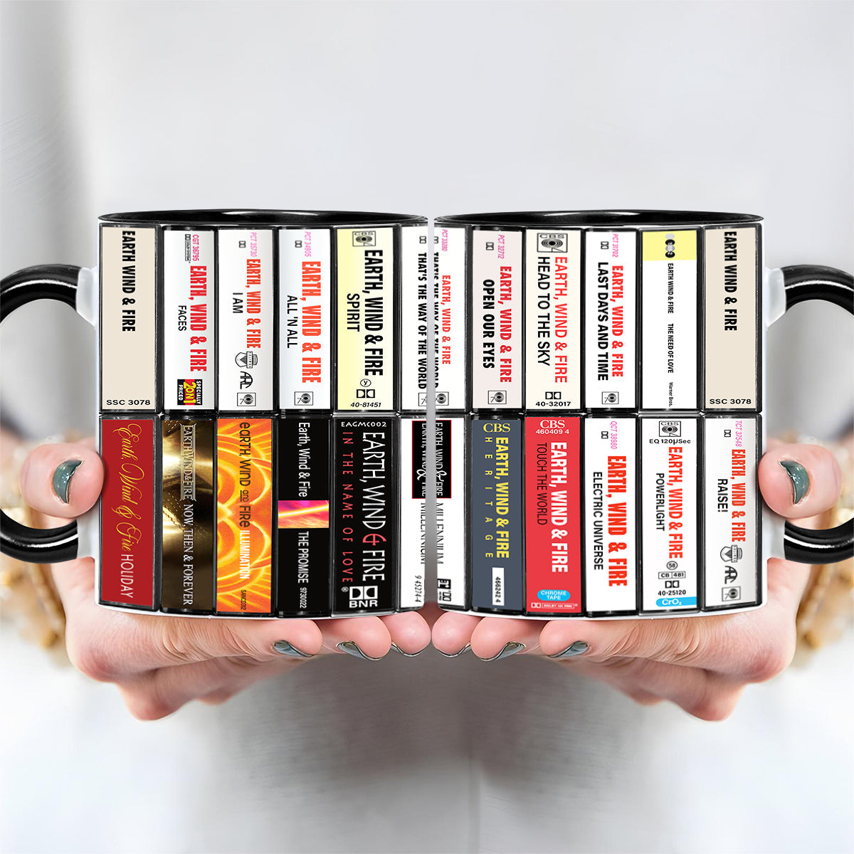Earth, Wind & Fire Albums Cassette Collection Retro Accent Edge-to-Edge Printed Mug - Extended Version