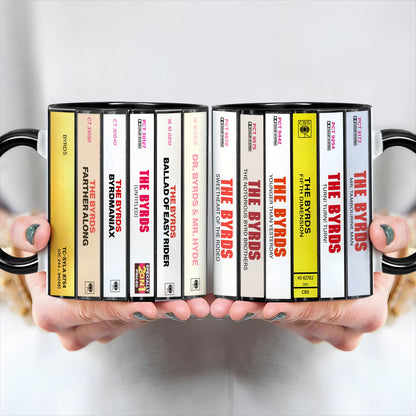 The Byrds Albums Cassette Collection Retro Accent Edge-to-Edge Printed Mug