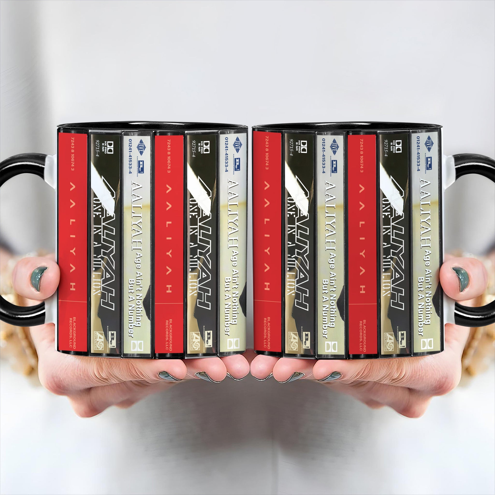 Aaliyah Albums Cassette Collection Retro Accent Edge-to-Edge Printed Mug