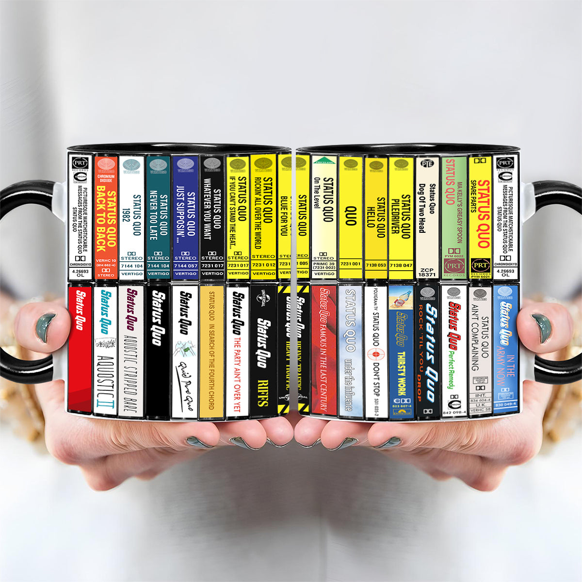Status Quo Albums Cassette Collection Retro Accent Edge-to-Edge Printed Mug