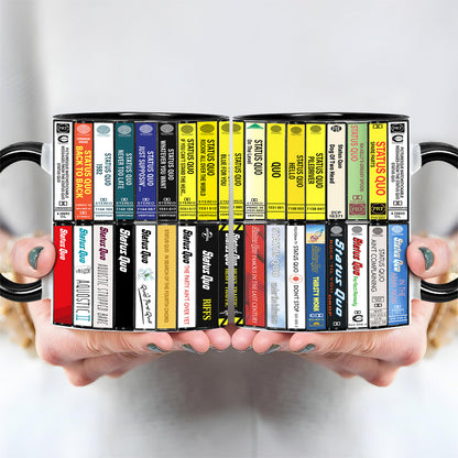 Status Quo Albums Cassette Collection Retro Accent Edge-to-Edge Printed Mug