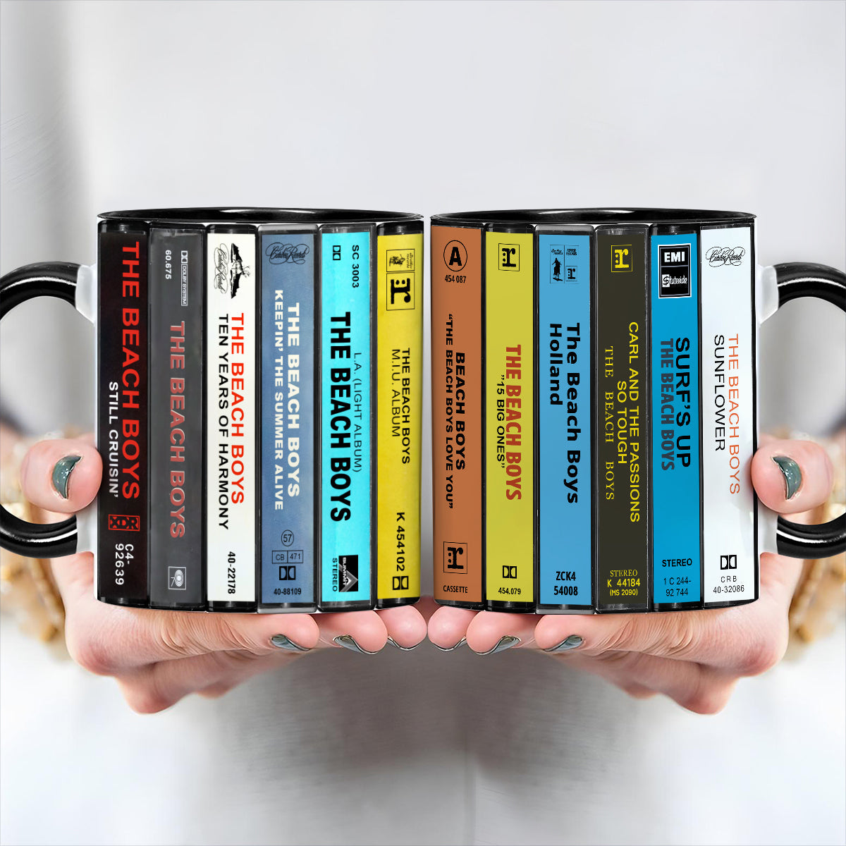 Beach Boys 70s & 80s Albums Cassette Collection Retro Accent Edge-to-Edge Printed Mug