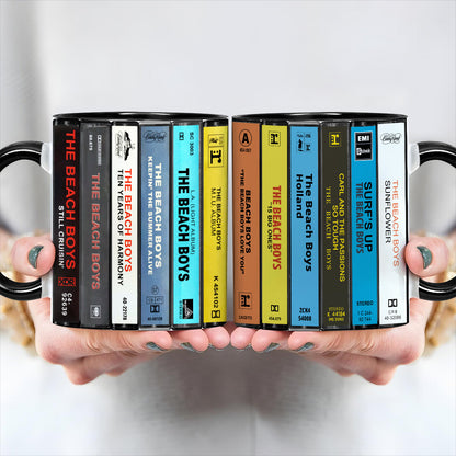 Beach Boys 70s & 80s Albums Cassette Collection Retro Accent Edge-to-Edge Printed Mug