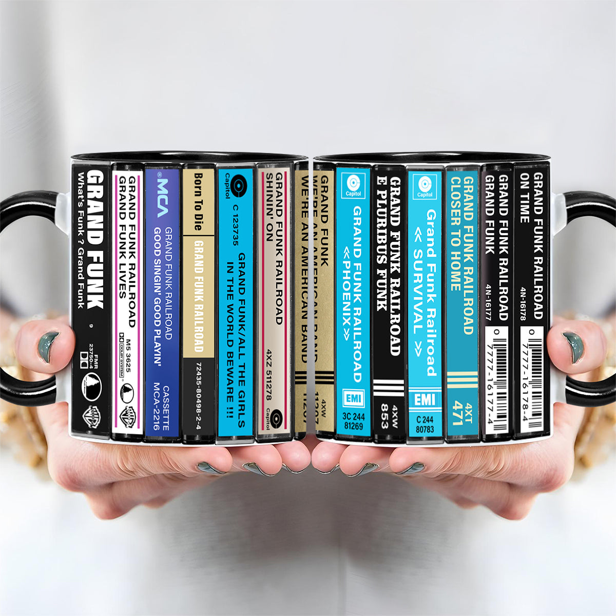 Grand Funk Railroad Albums Cassette Collection Retro Accent Edge-to-Edge Printed Mug
