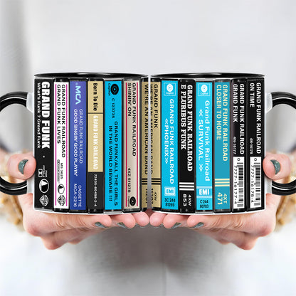 Grand Funk Railroad Albums Cassette Collection Retro Accent Edge-to-Edge Printed Mug