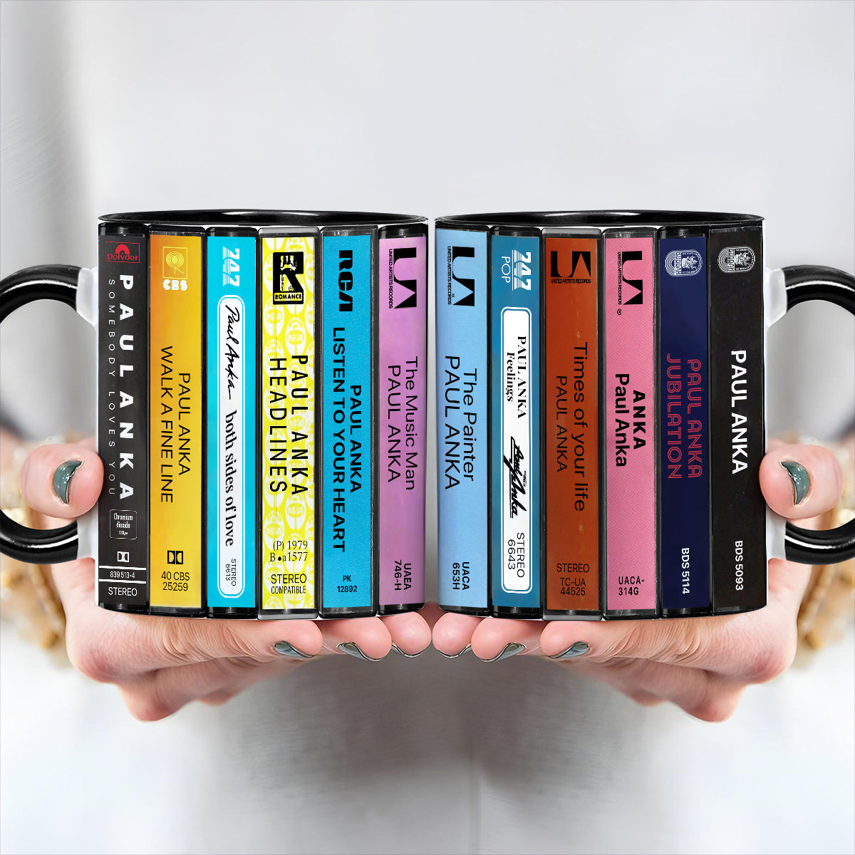 Paul Anka Albums Cassette Collection Retro Accent Edge-to-Edge Printed Mug
